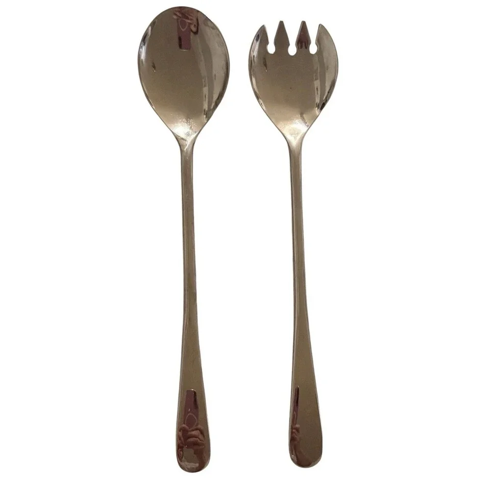 Vtg Silver Plated Salad Serving Fork And Spoon Made In Italy Mid Century Modern